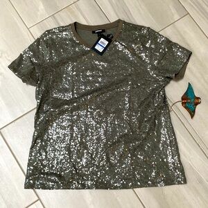 DKNY Olive Green Sequin Tee - NWT, Size XL